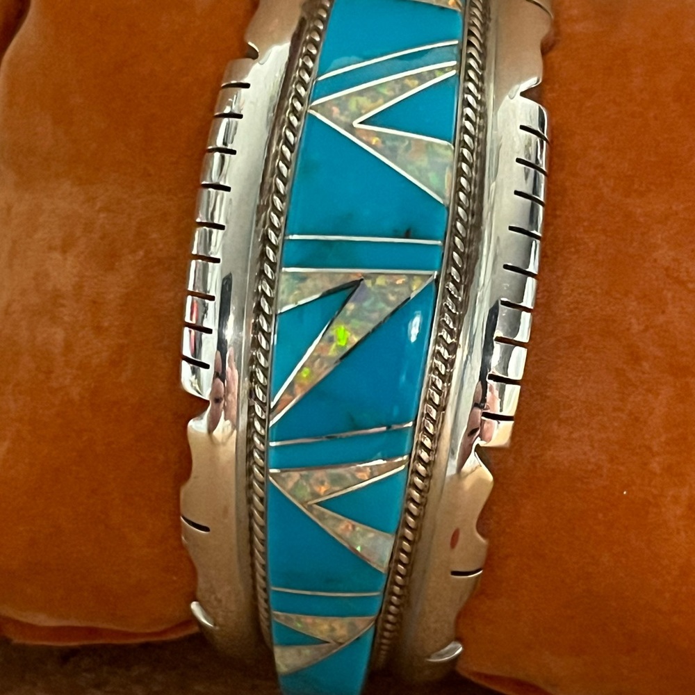 Inlay Turquoise and Opal cuff bracelet